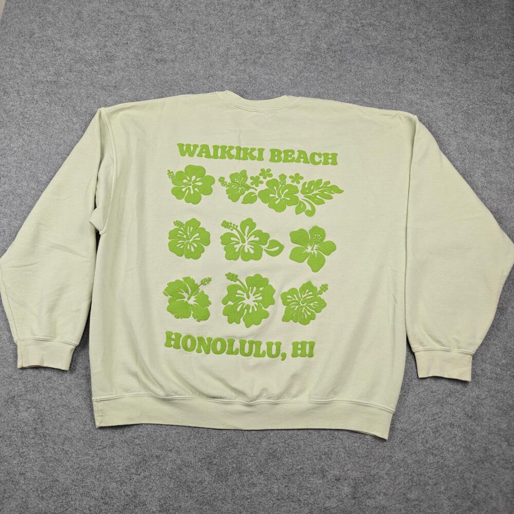 Golden Hour Sweatshirt Mens One Size Green Pullover Fleece Waikiki Beach Graphic